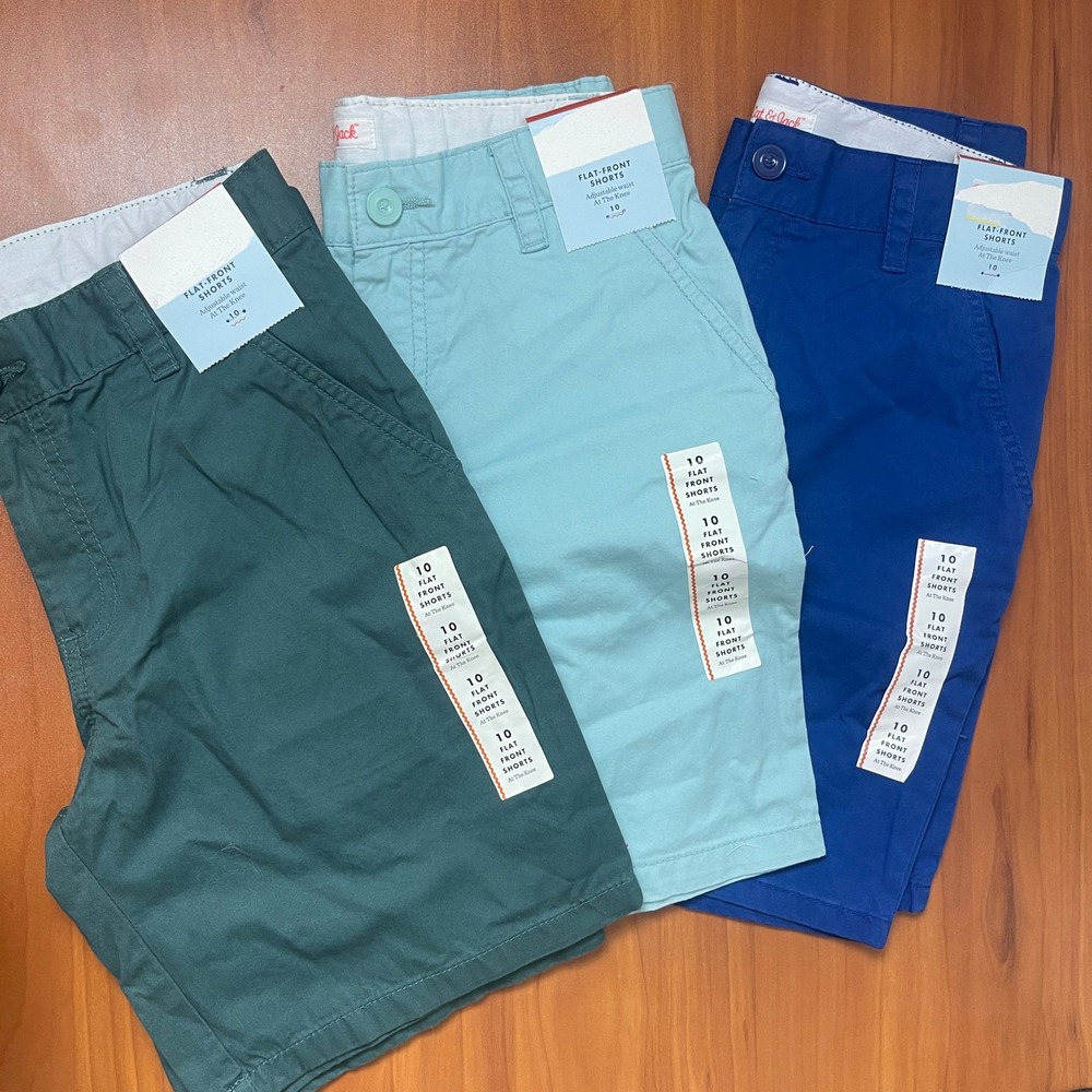 Lot of 3 Cat&Jack Boys Size 7 Flat Front Shorts‎ Bundle Blue Green School Casual
